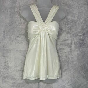 Vtg Y2k WHBM Metallic Twist Front Tank Top Womens sz L Indie Sleaze Fairy angel